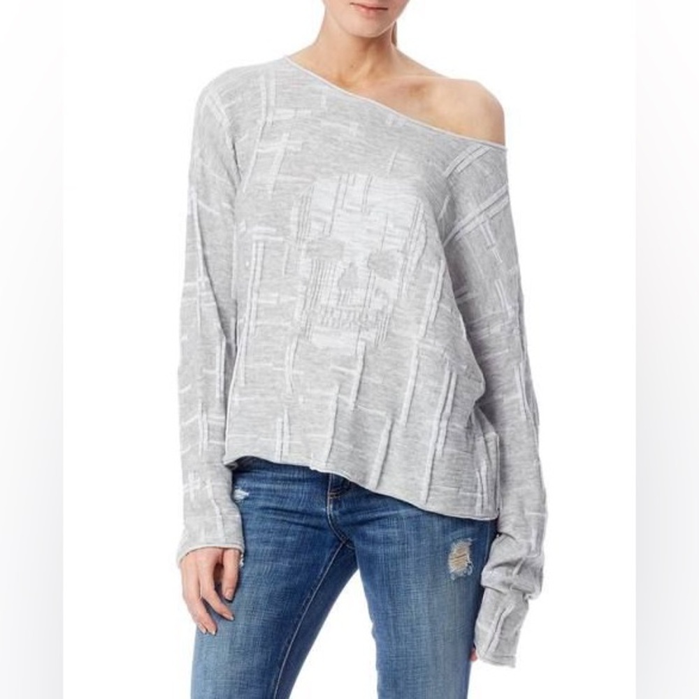 Skull Cashmere 100% cotton gray skull boat neck sweater size M